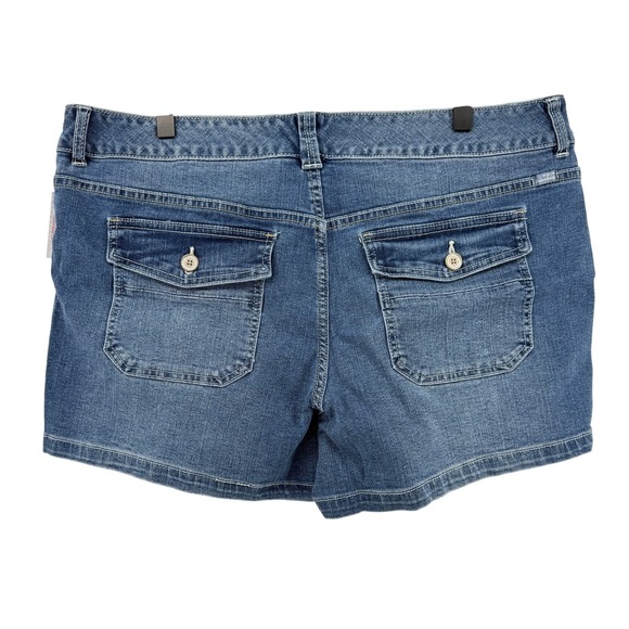 UNIONBAY Delaney Stretch Denim Midi Shorts Juniors 17 33W Wham Blue Midrise New - Picture 2 of 8